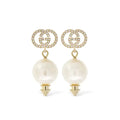 18K Double Gucci Pearl Pendant Earrings