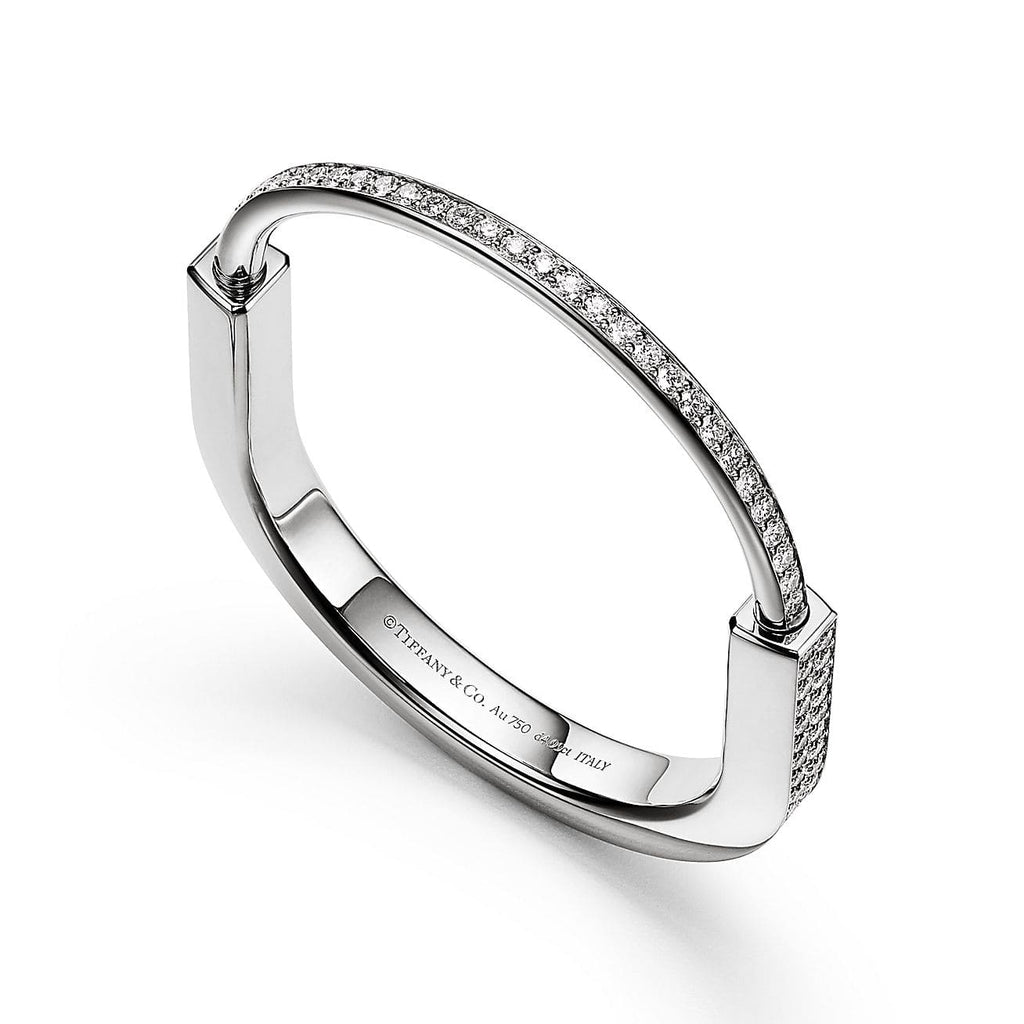 18K Tiffany Lock Bangle Full Pave Diamonds Bracelet