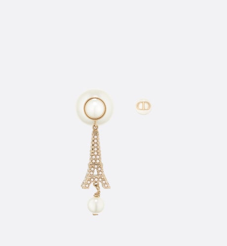 18K Dior Tribales Eiffel Tower Charm White Pearls Earrings