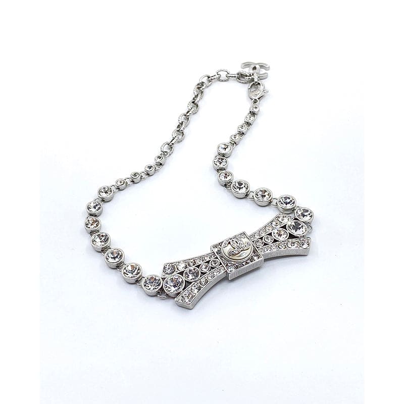 18K  Chanel Diamond Bow Tie Pendant Necklace