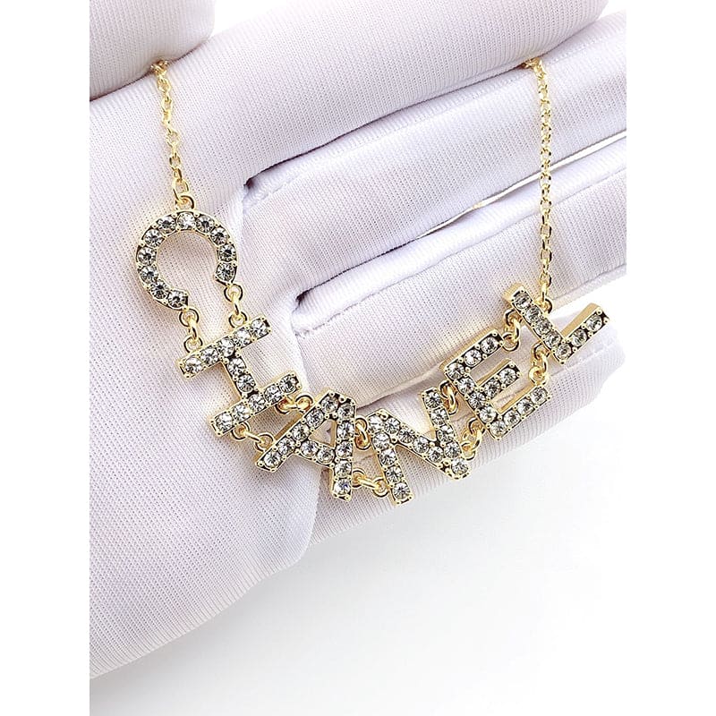 18K  Chanel Crystal 90's Icon Logo Necklace