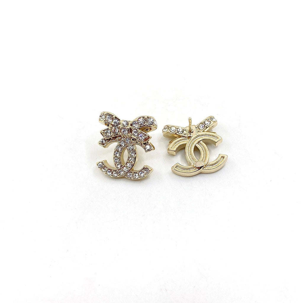 18K  Chanel Strass Bow Stud Earrings