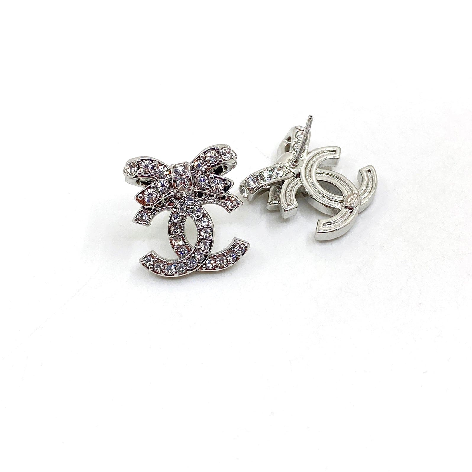 18K  Chanel Strass Bow Stud Earrings