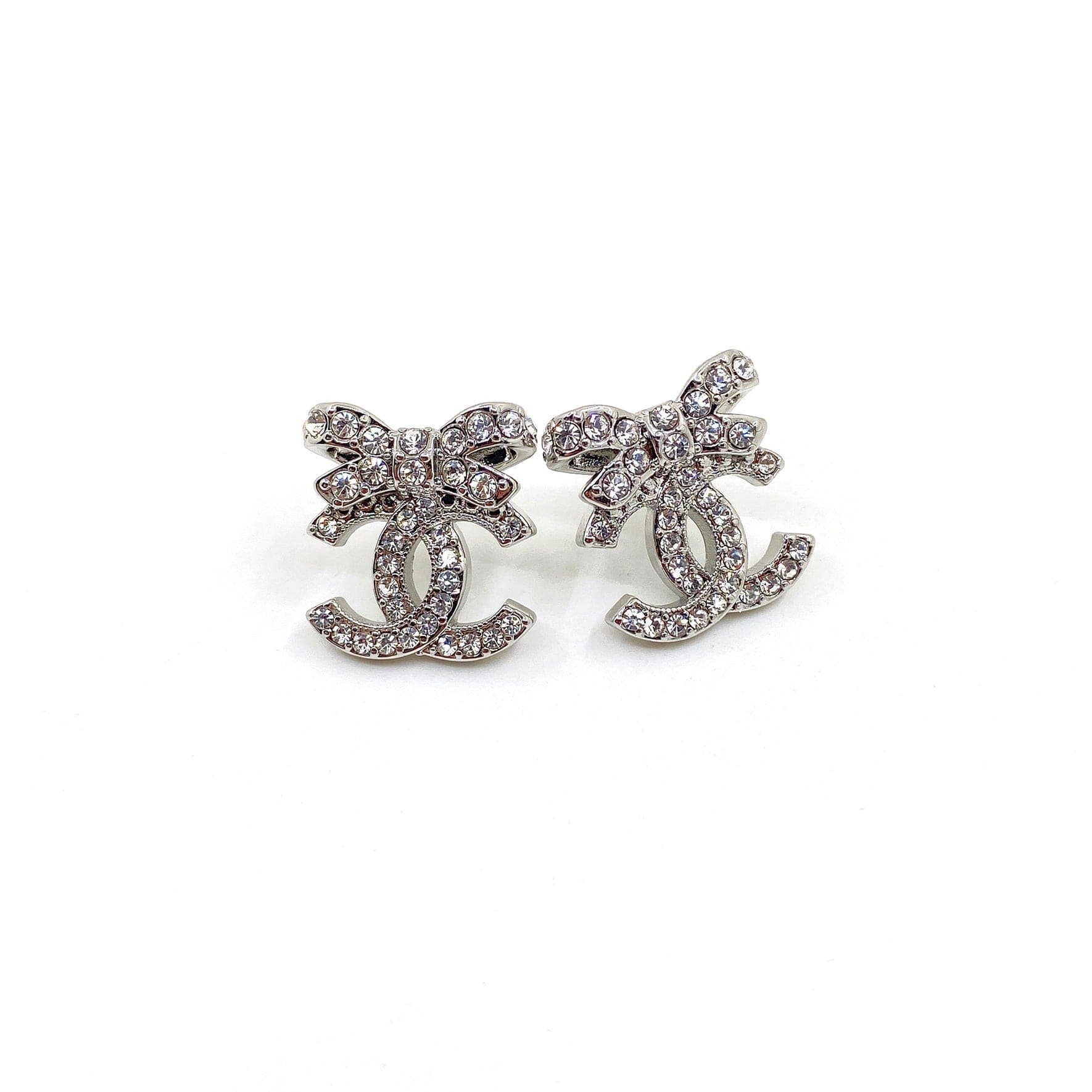 18K  Chanel Strass Bow Stud Earrings