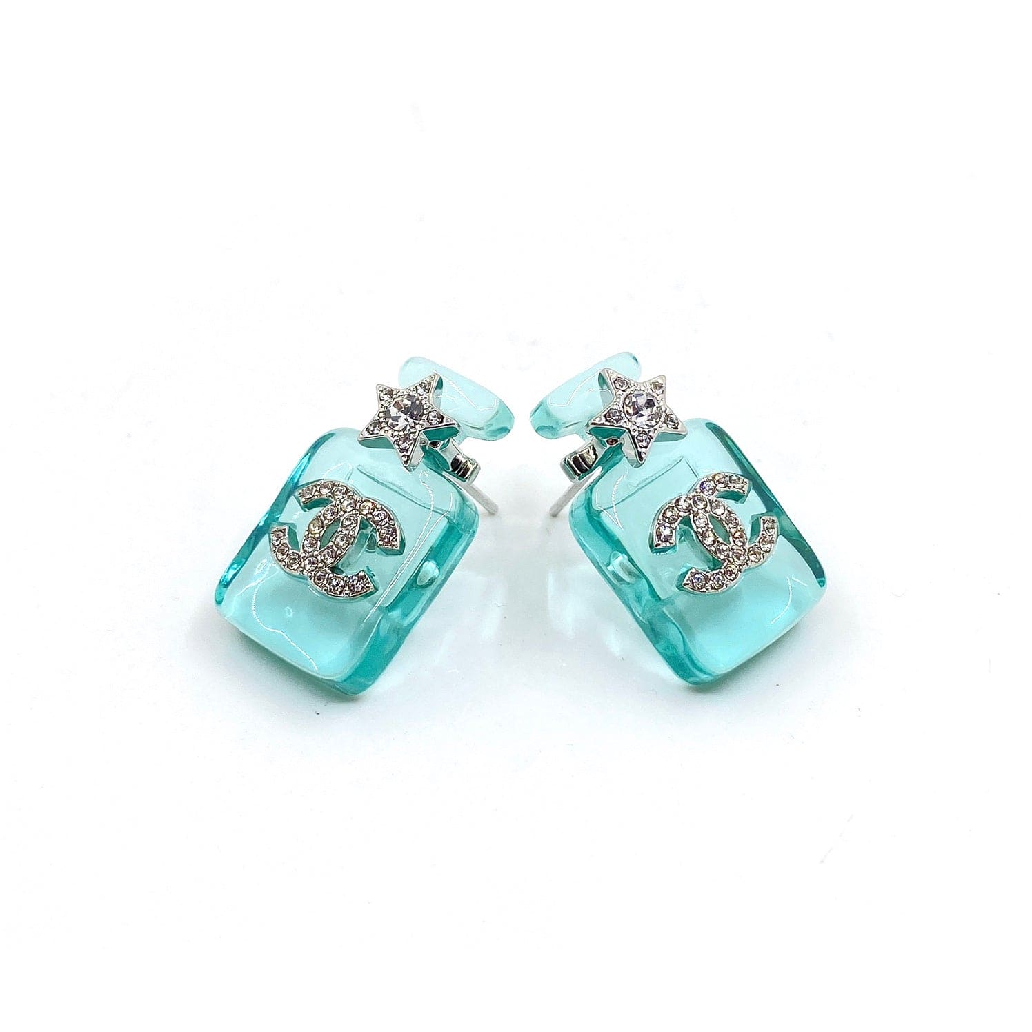 18K  Chanel Perfume Blue Bottle Earrings