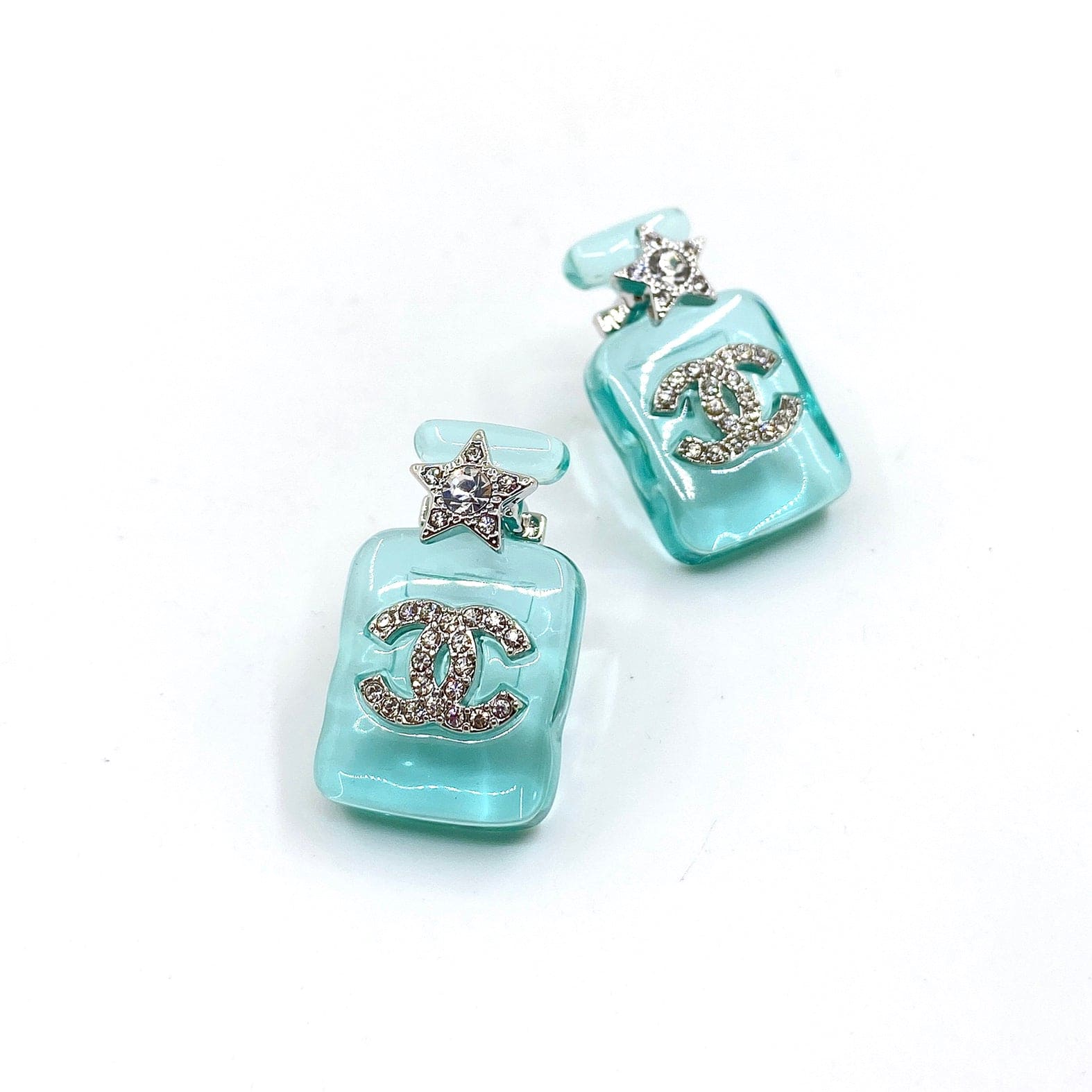 18K  Chanel Perfume Blue Bottle Earrings