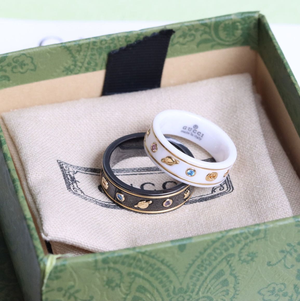 18K Double Gucci Icon With Gemstones White Zirconia Ring