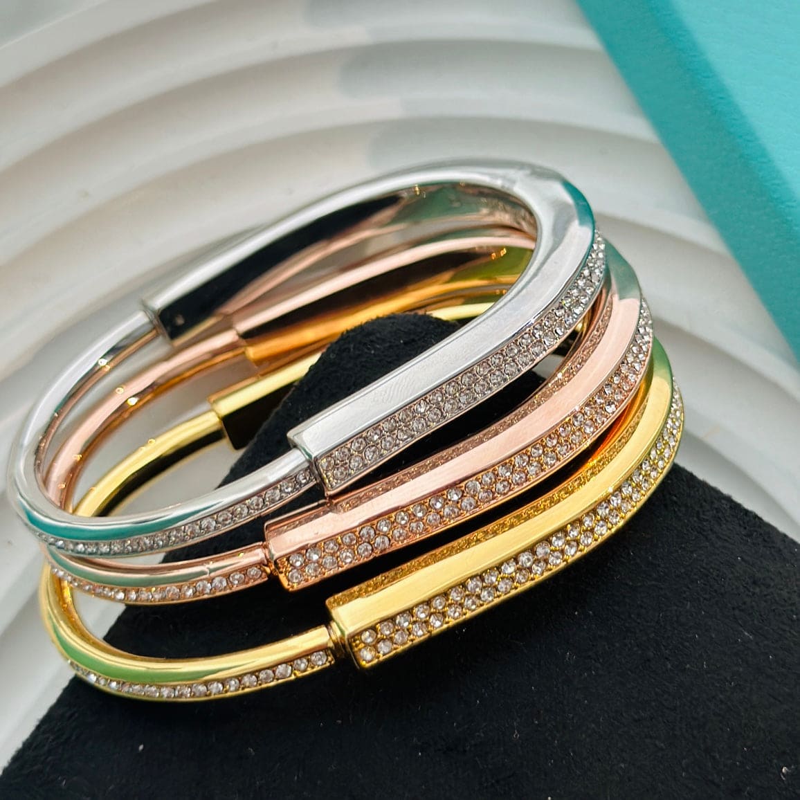 18K Tiffany Lock Bangle Full Pave Diamonds Bracelet