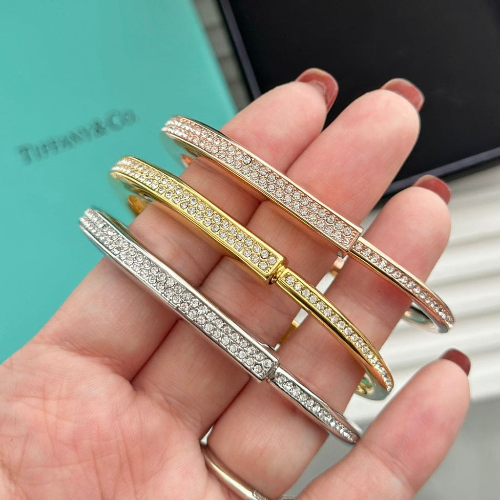 18K Tiffany Lock Bangle Full Pave Diamonds Bracelet