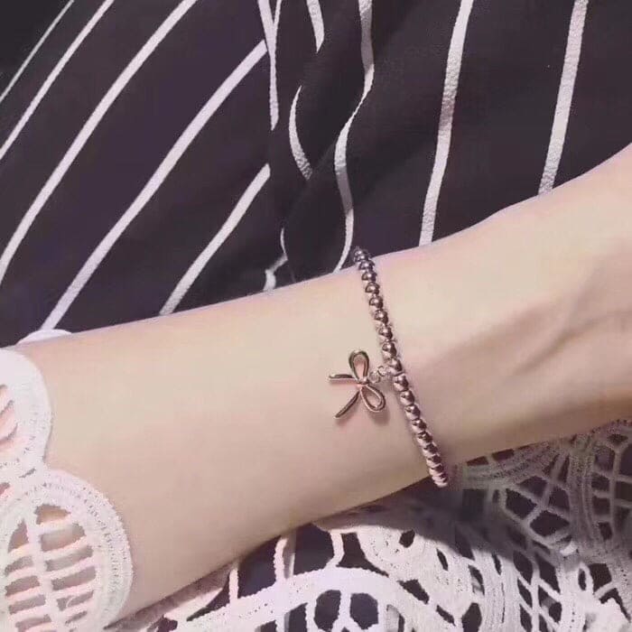 18K Tiffany Bow Charm Bead Bracelet