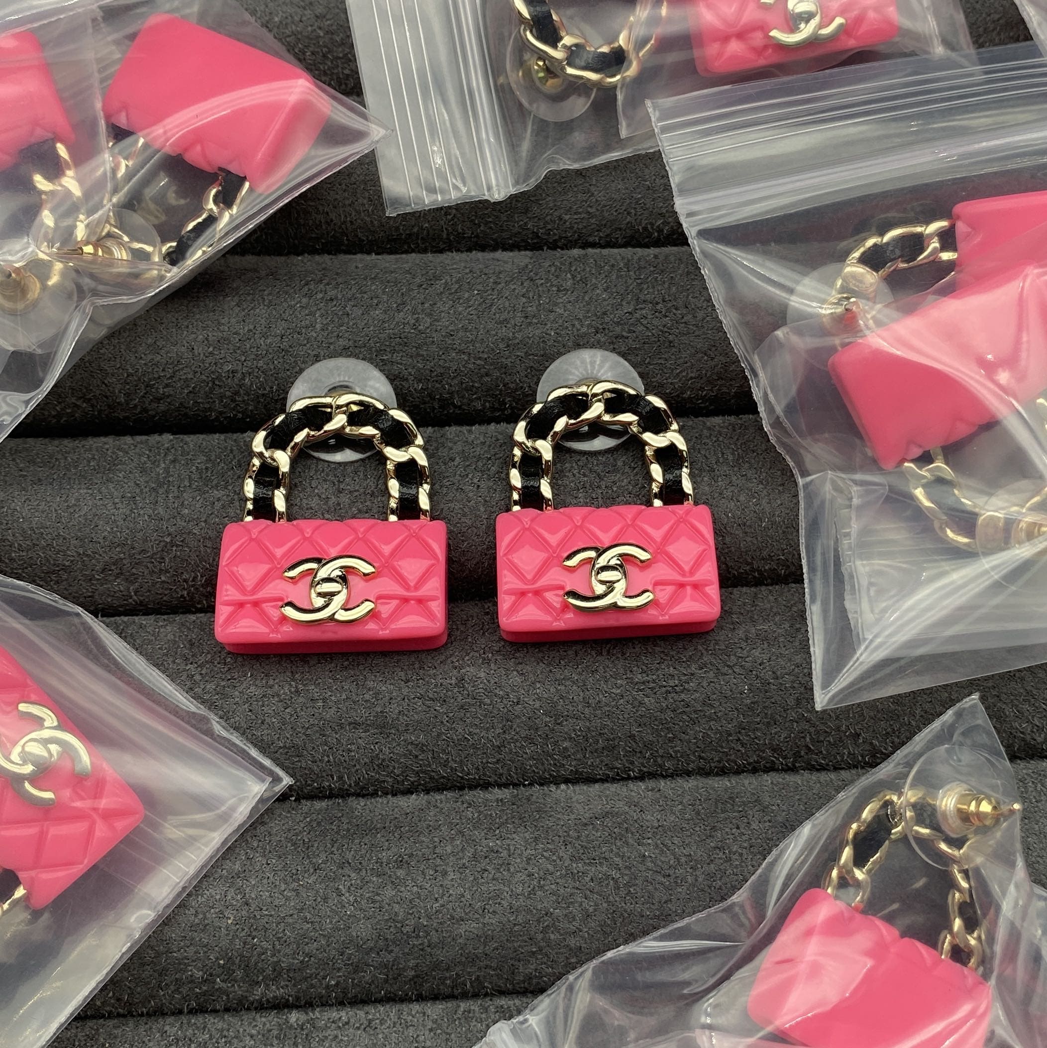 18K Classic Pink  Chanel Bag Earrings