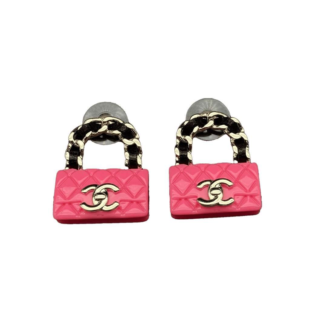18K Classic Pink  Chanel Bag Earrings