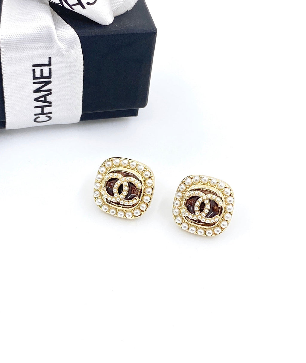 18K  Chanel Square Crystal Earrings