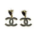 18K  Chanel Classic Black Dangle Earrings