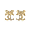 18K  Chanel Strass Bow Stud Earrings