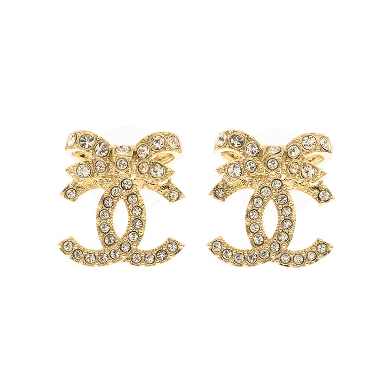 18K  Chanel Strass Bow Stud Earrings