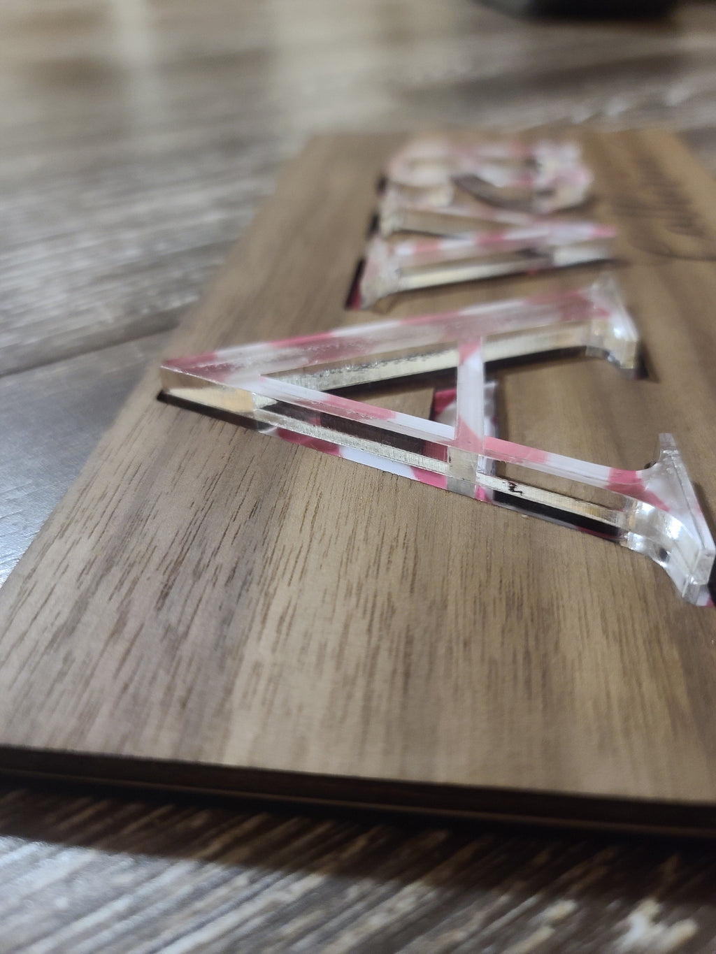 Wood & Acrylic Name Puzzle (you pick chevron / zig zag color) with clear letters.