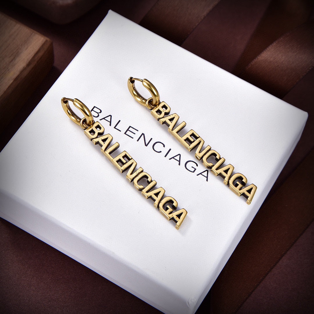 18K Balenciaga Typo Mirror Hoop Earrings
