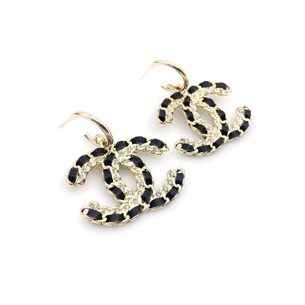 18K  Chanel Pendant Leather Earrings