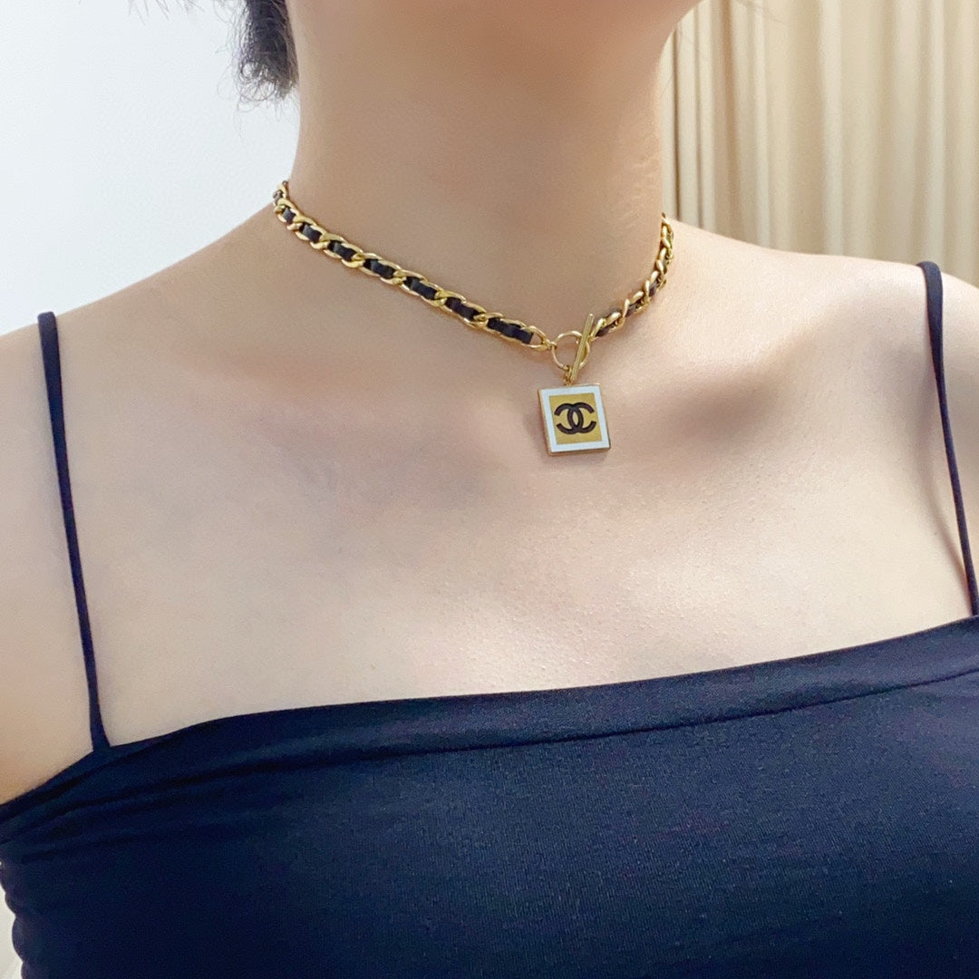 18K  Chanel Leather Choker Necklace