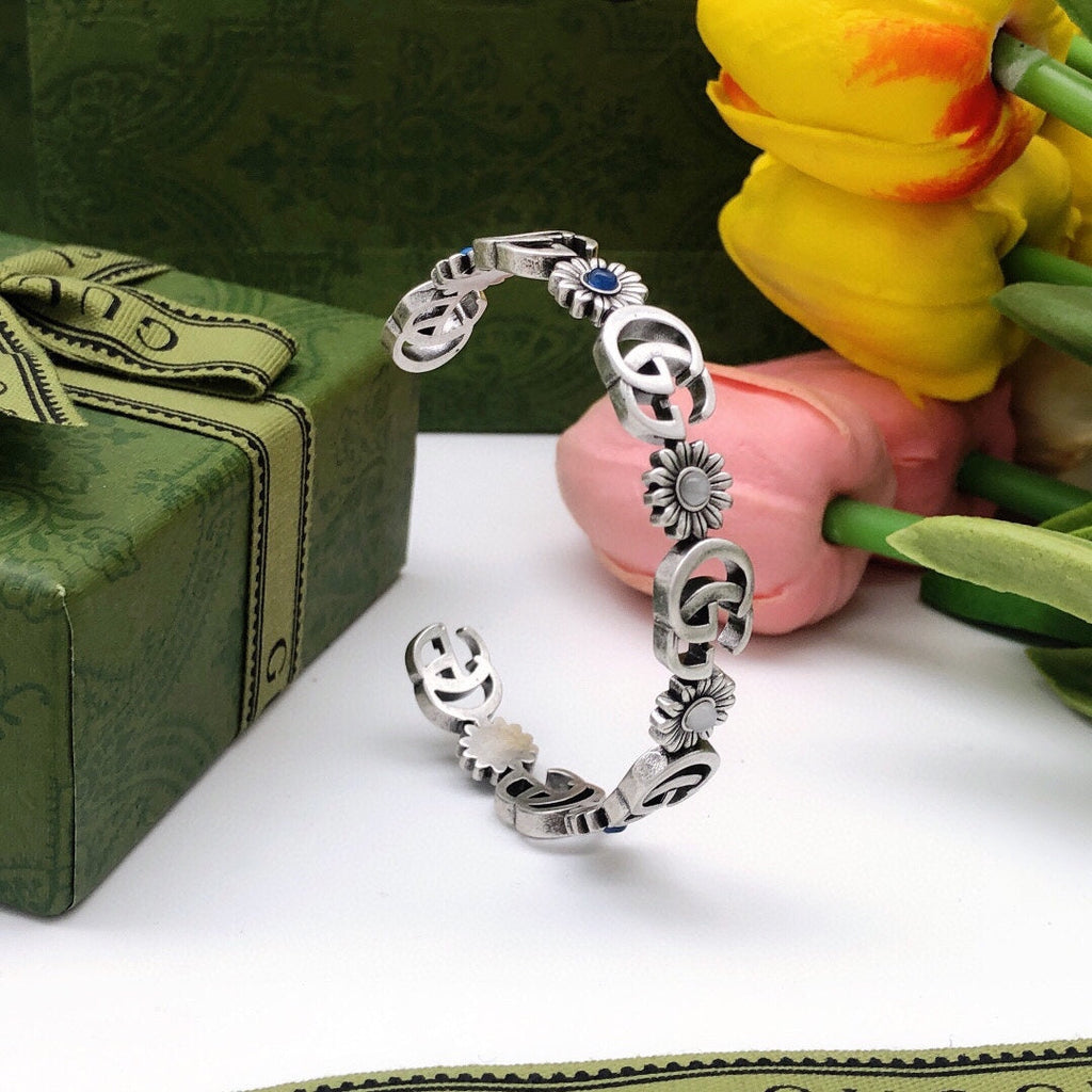 Double Gucci Flowers Open Cuff Bracelet