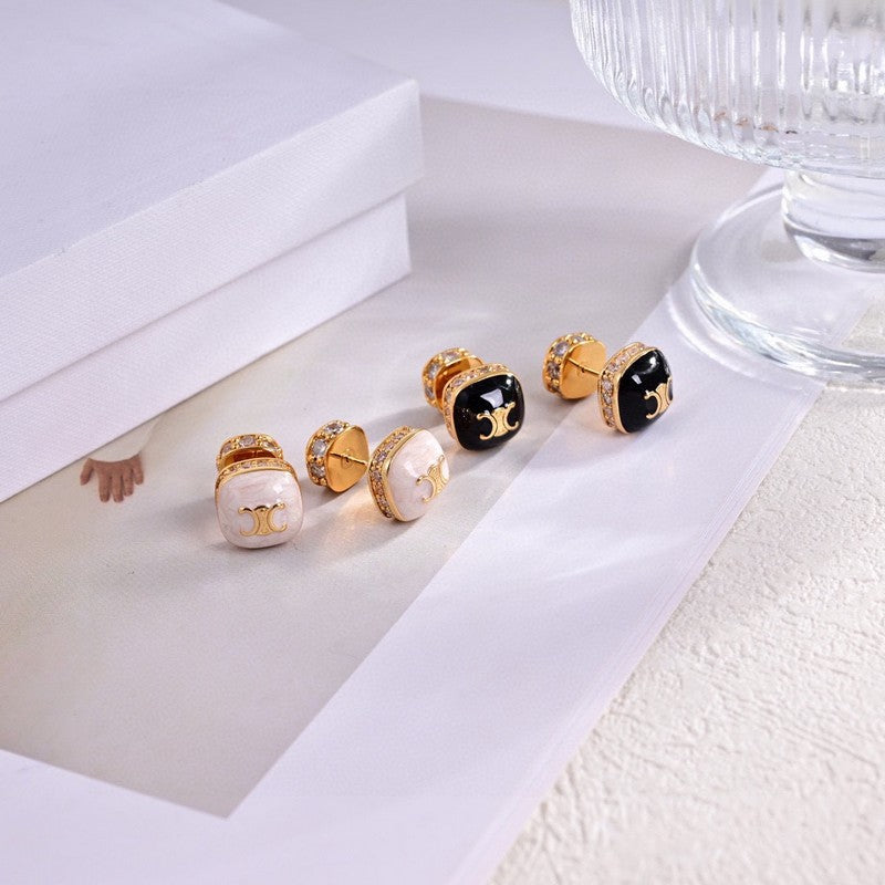 18K Celine Color Square Earrings