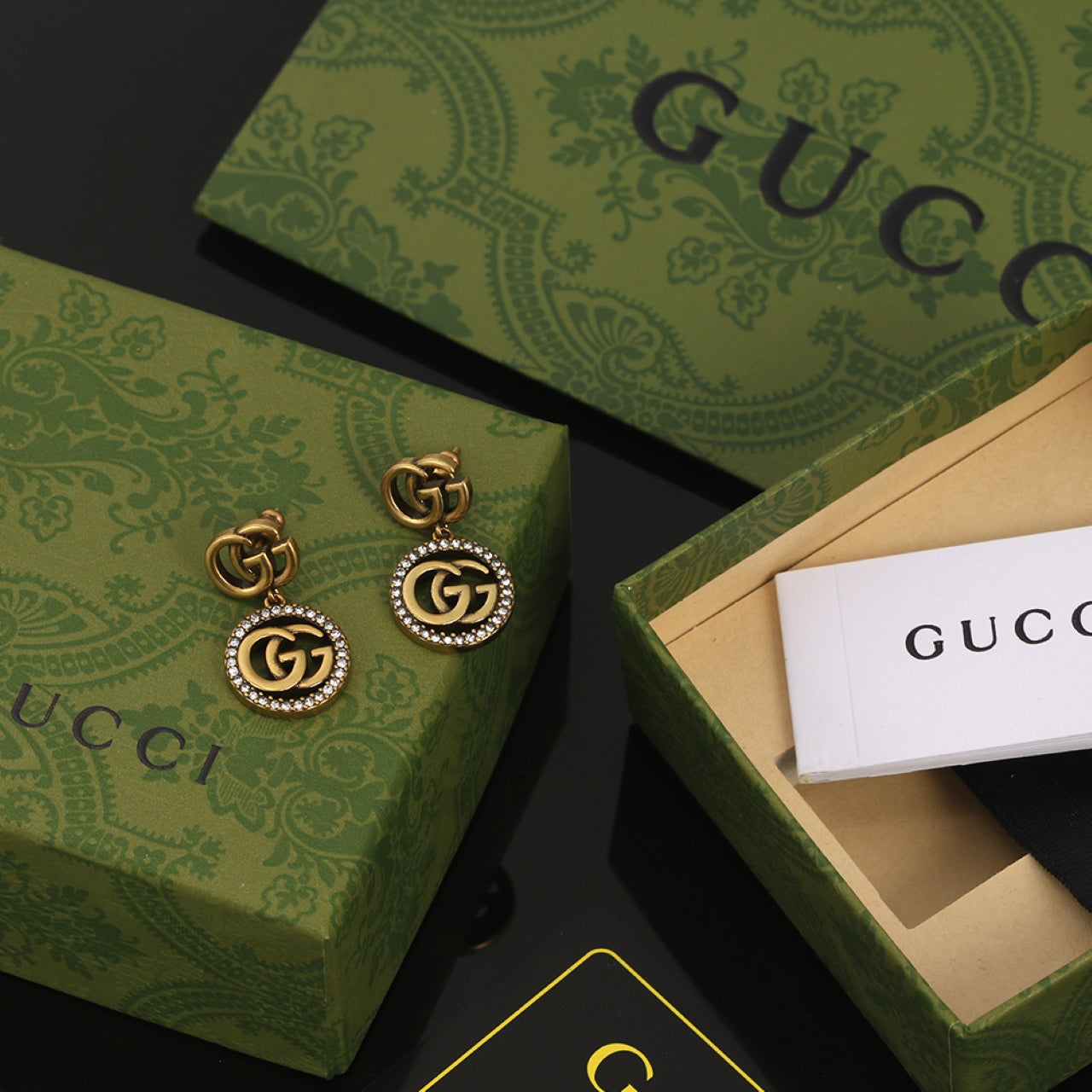 18K Double Gucci Crystals Vintage Earrings