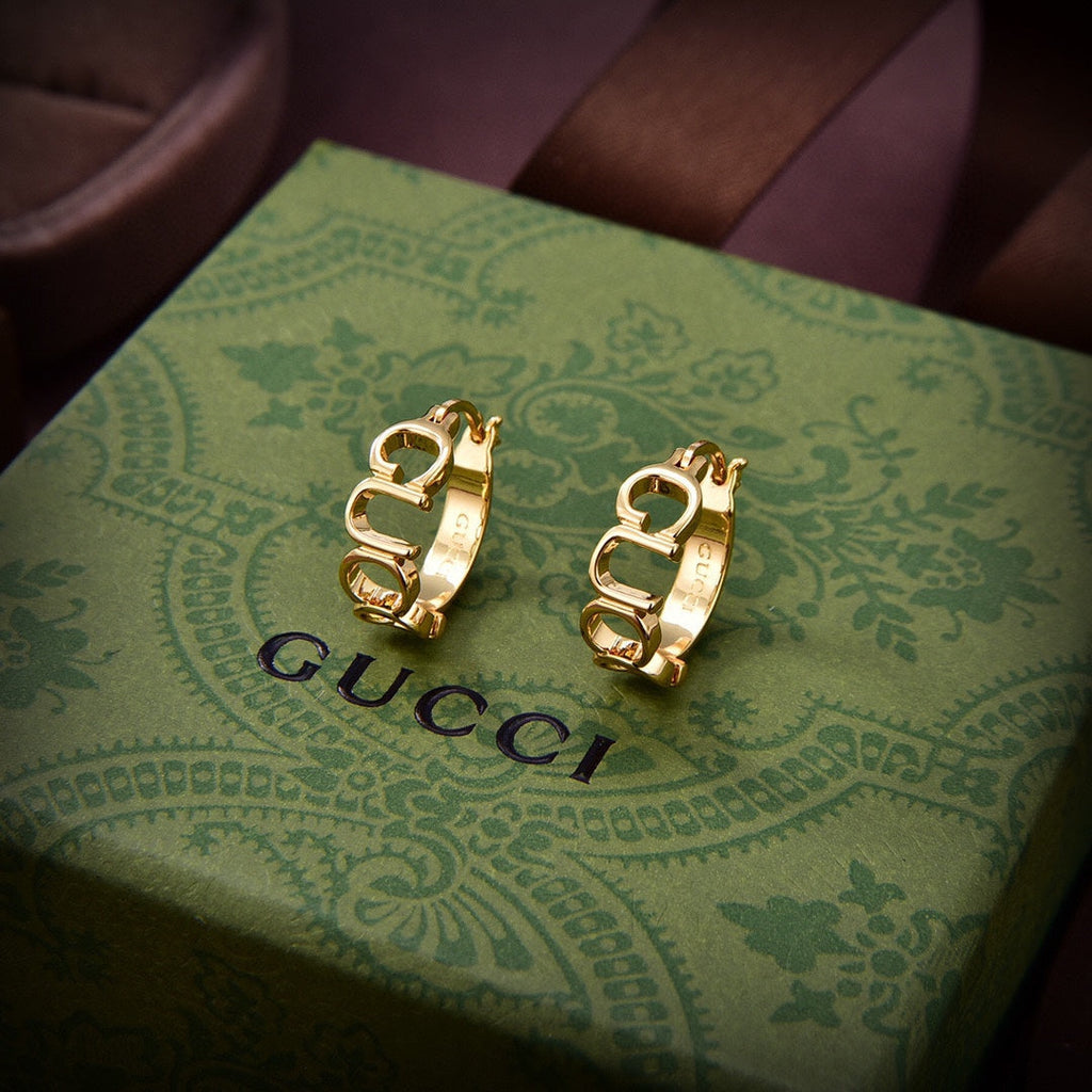18K Double Gucci Script Earrings