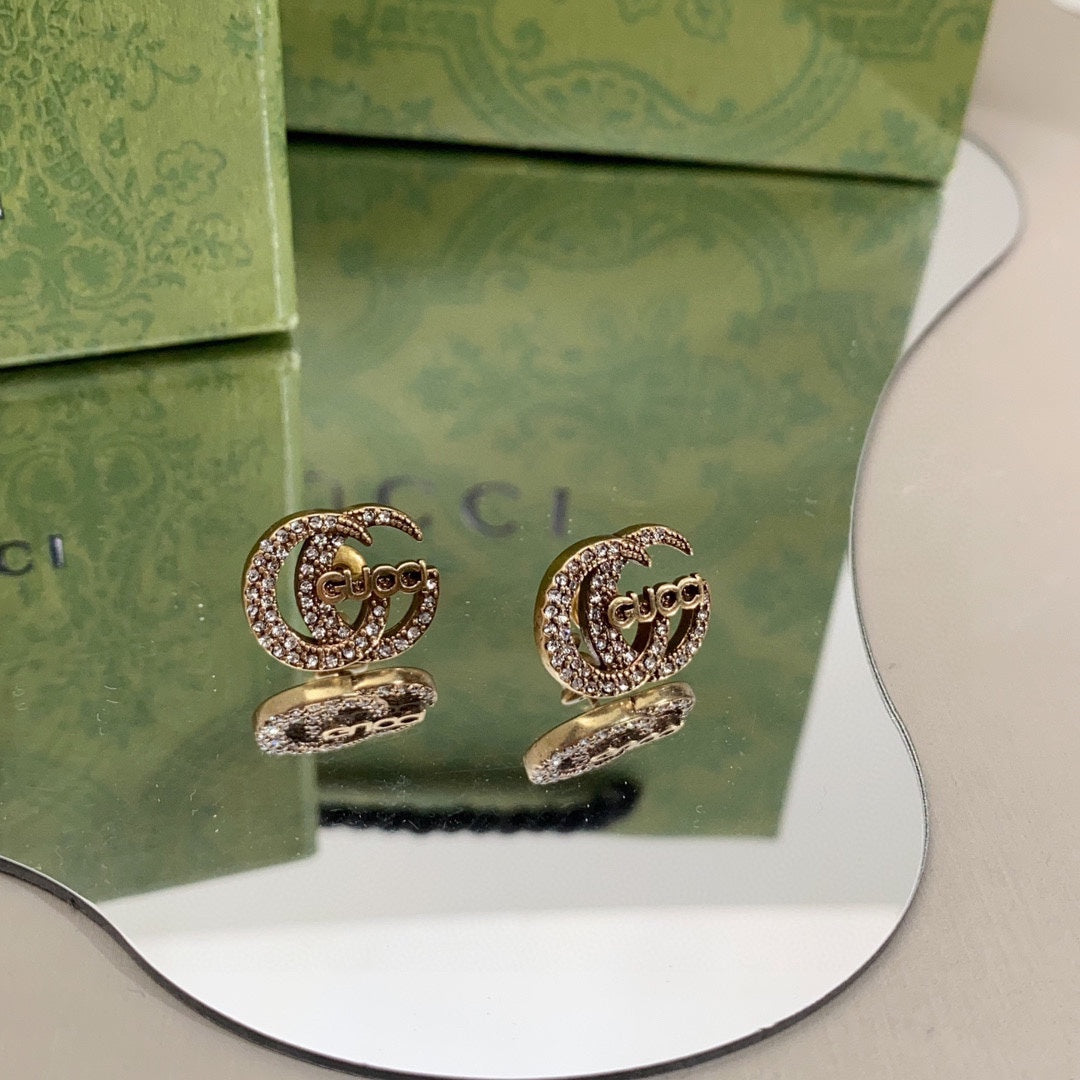18K Double Gucci Logo Diamonds Earrings