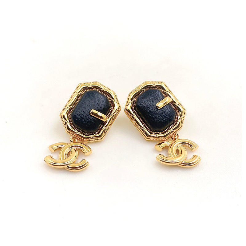 18K  Chanel Pendant Leather Earrings