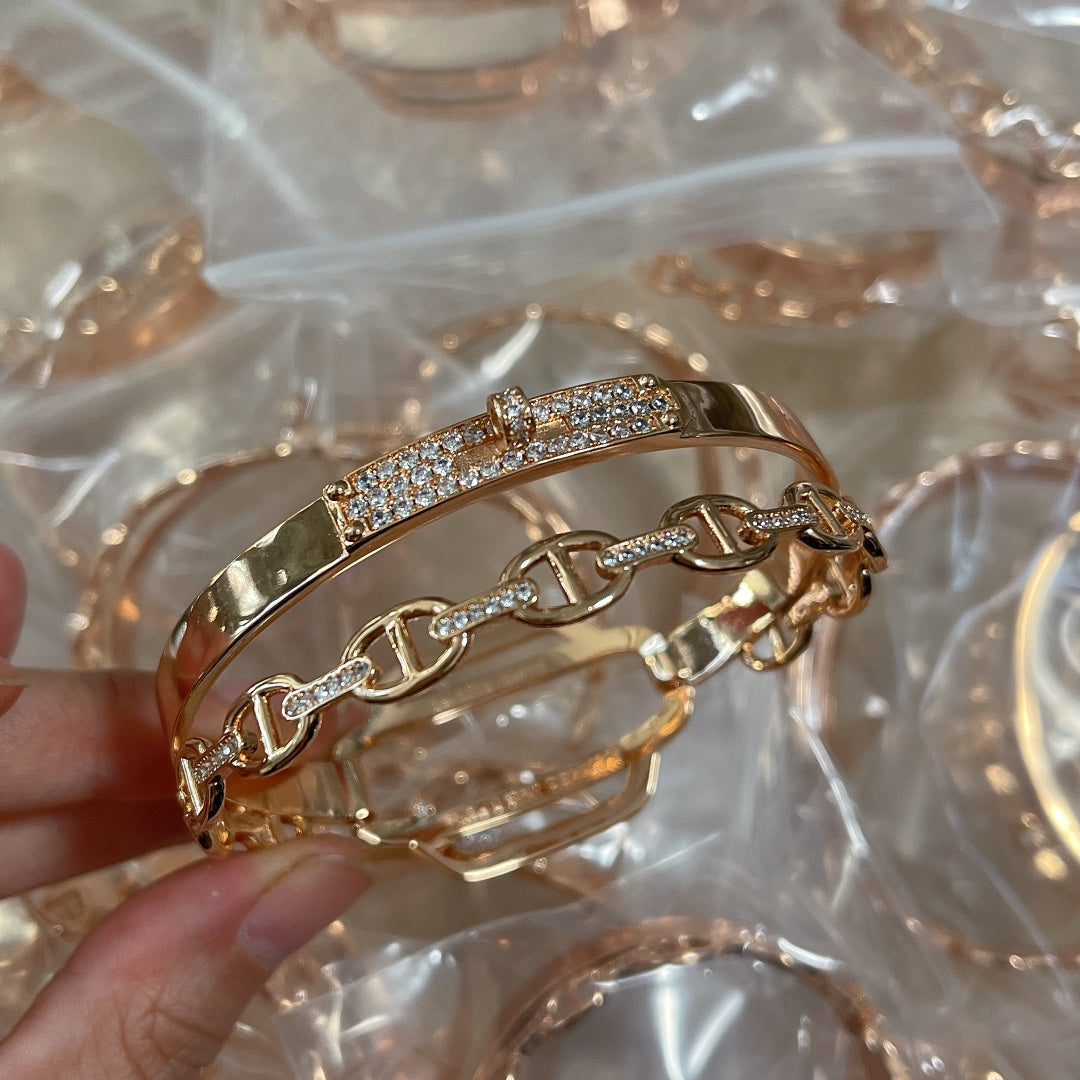 18K Kelly Double Tour Diamond Hermes Bracelet