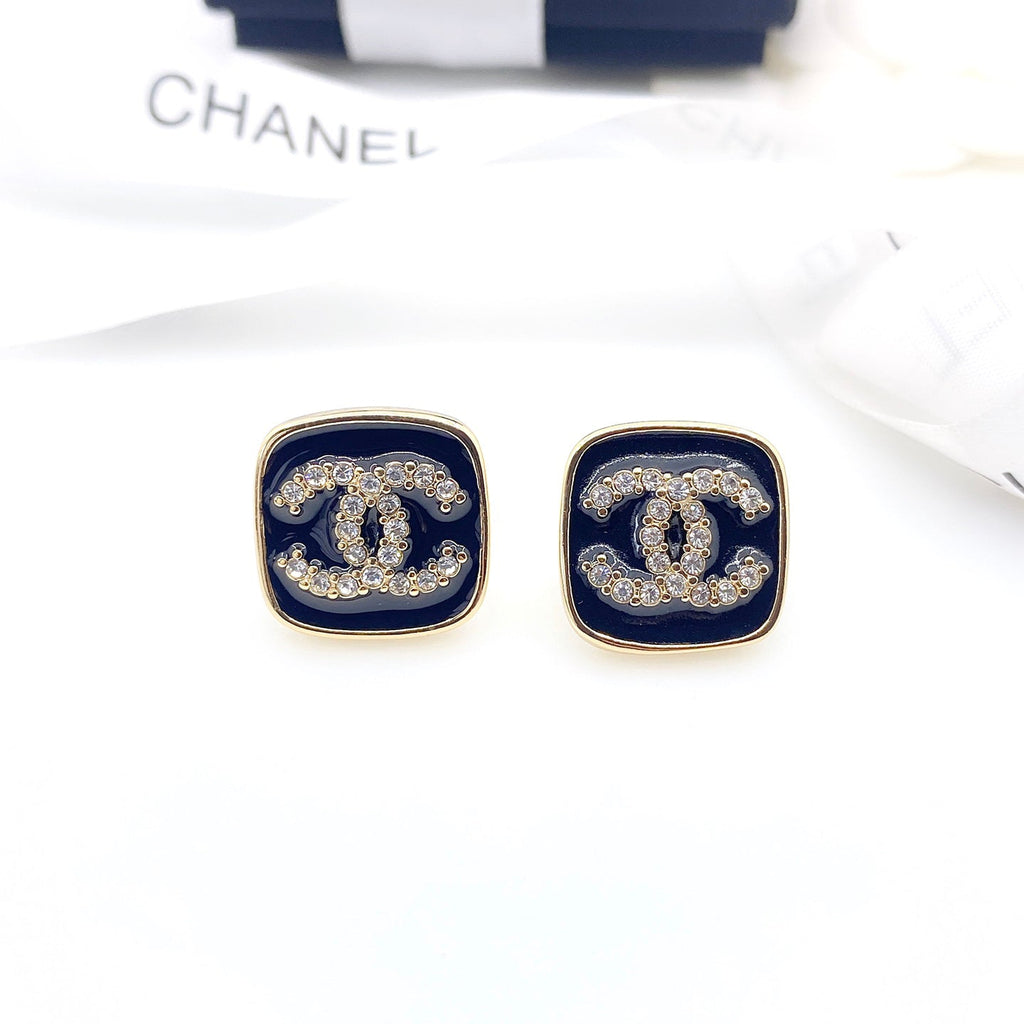 18K  Chanel Square Resin Diamond Earrings