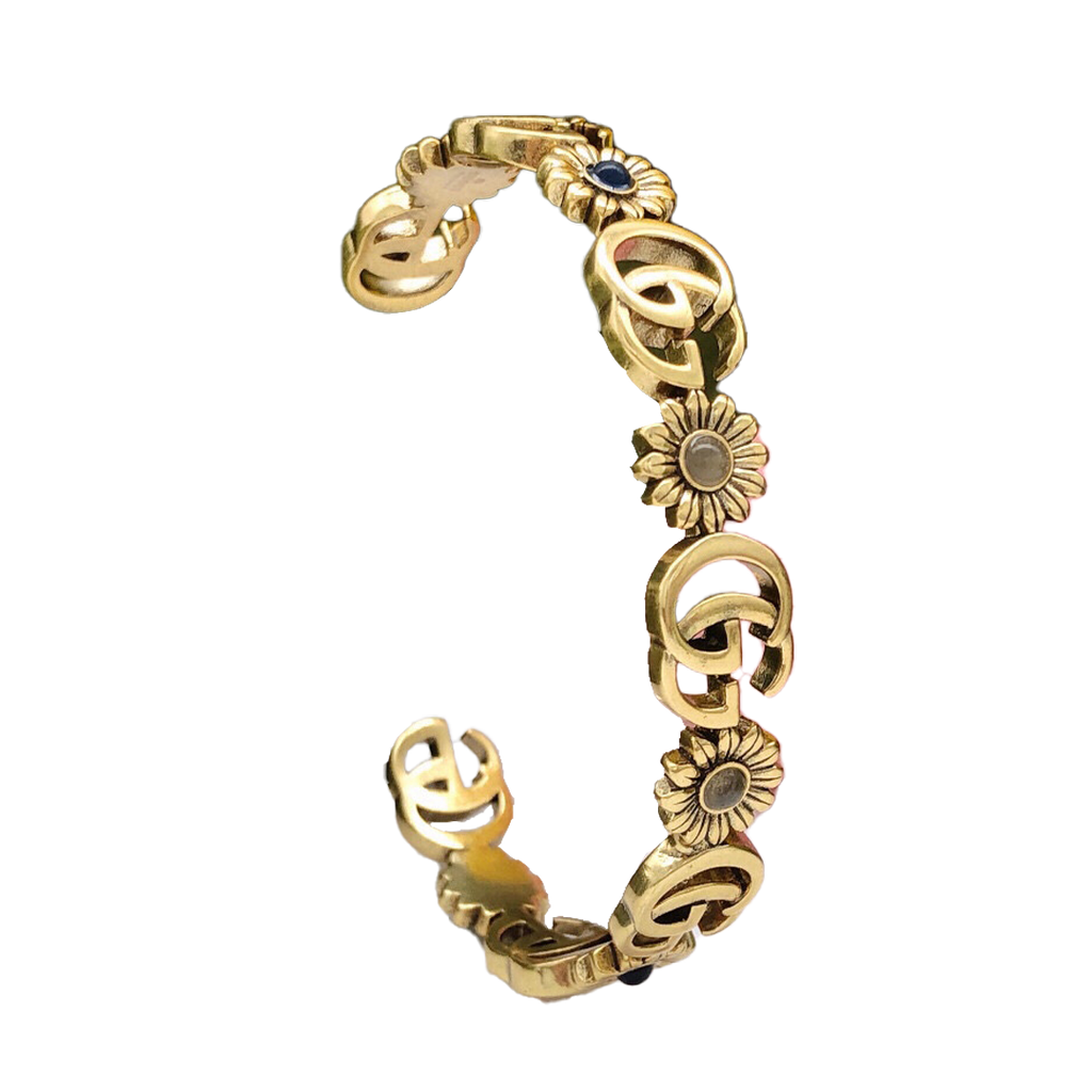 18K Double Gucci Flowers Open Cuff Bracelet