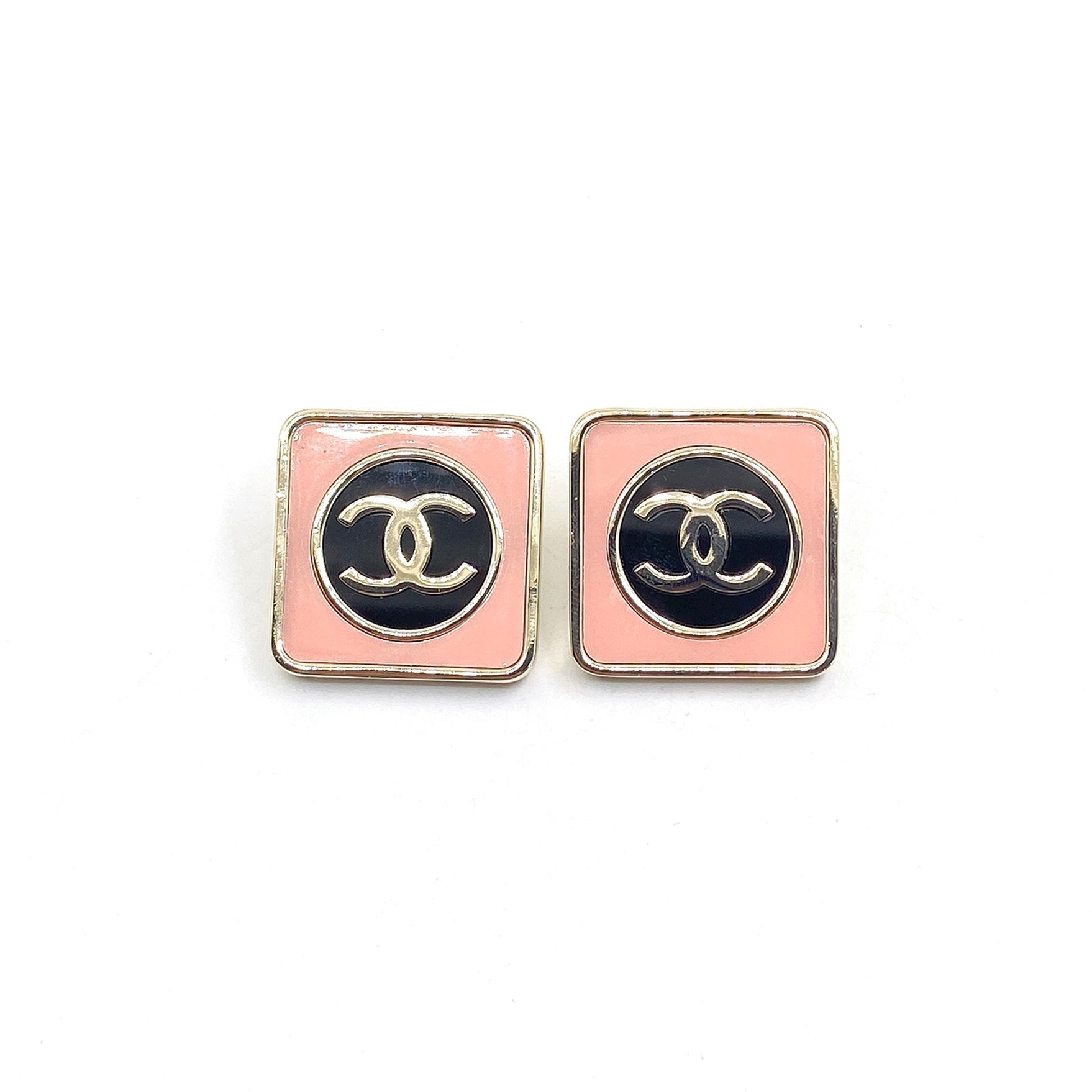 18K  Chanel Square Pink Earrings
