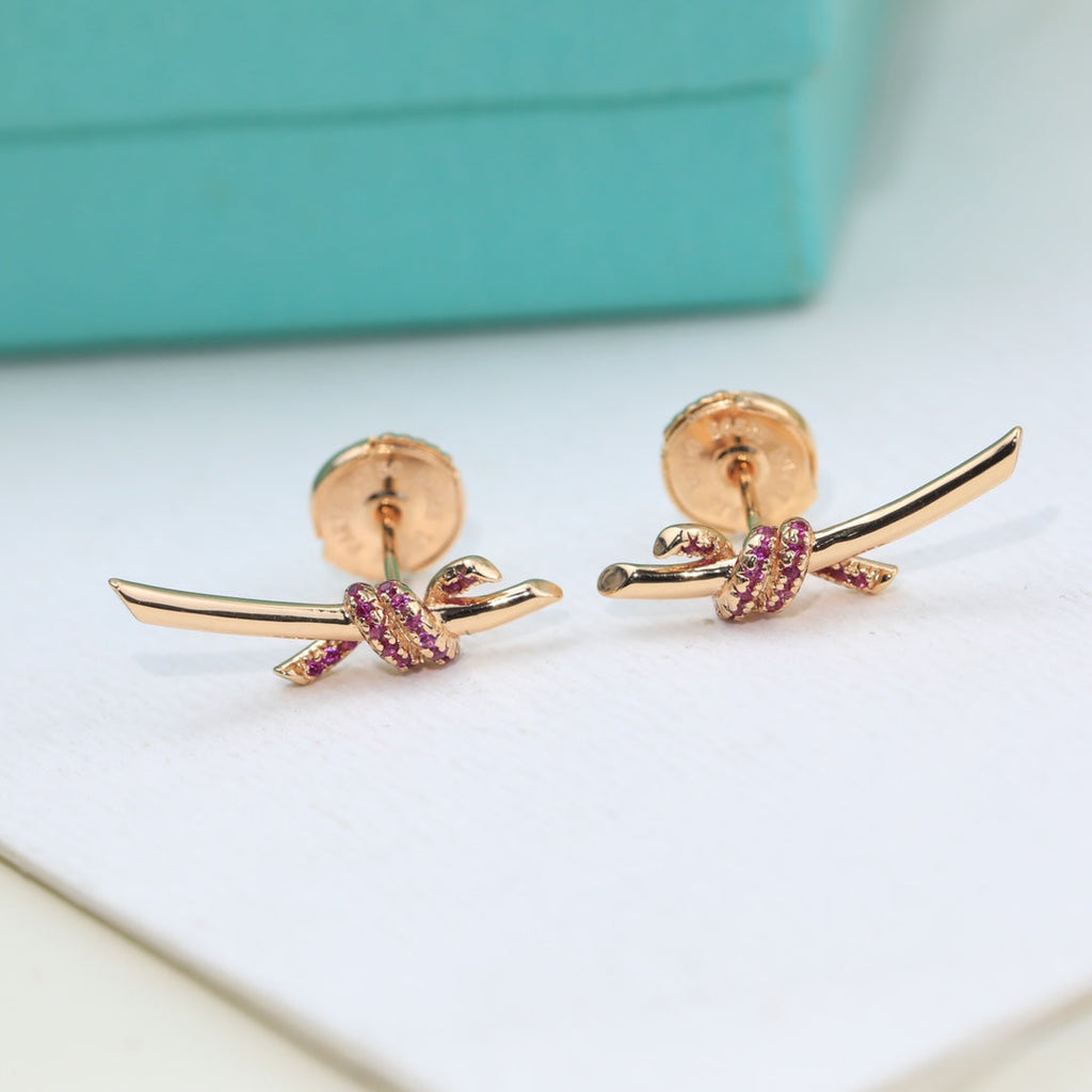 18K Tiffany Knot Pink Diamonds Earrings
