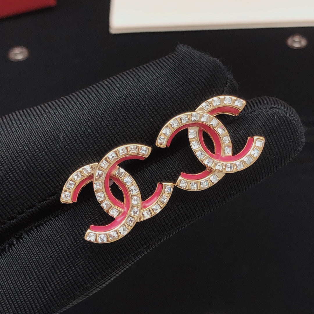 18K  Chanel Pink Resin Crystals Earrings