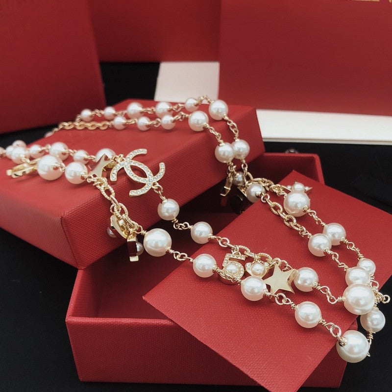 18K  Chanel No.5 Star Long Pearl Necklace