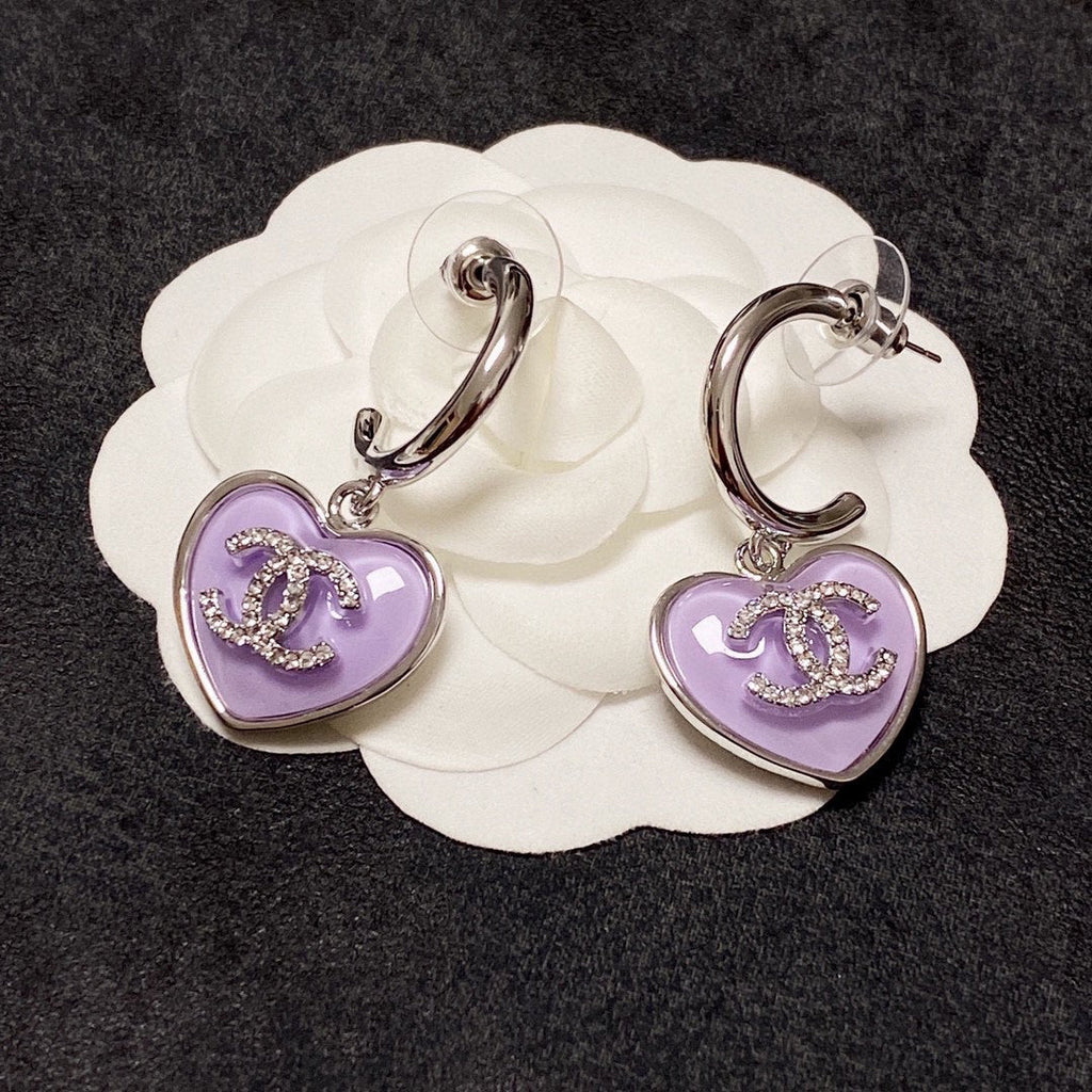 18K  Chanel Purple Heart Earrings