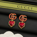 18K Double Gucci Red Crystal Earrings