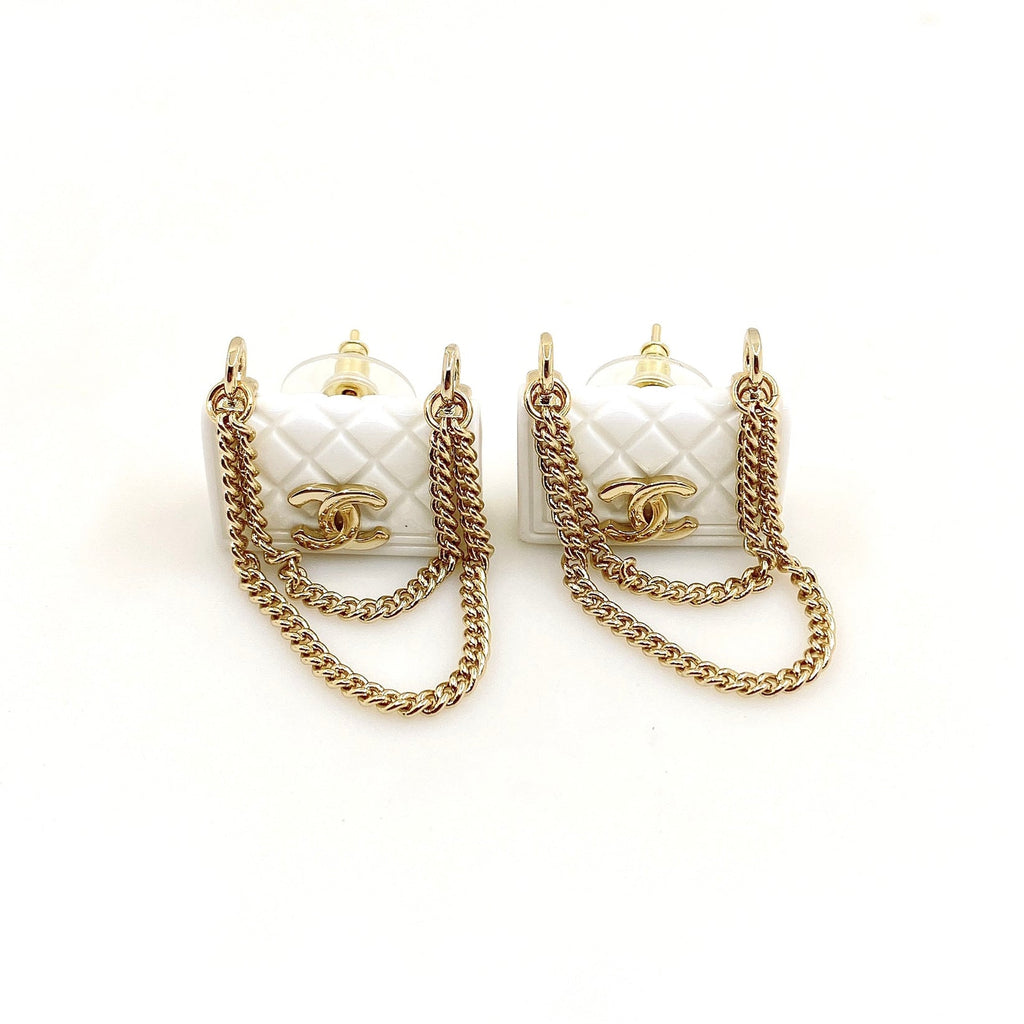18K  Chanel White Bag Earrings
