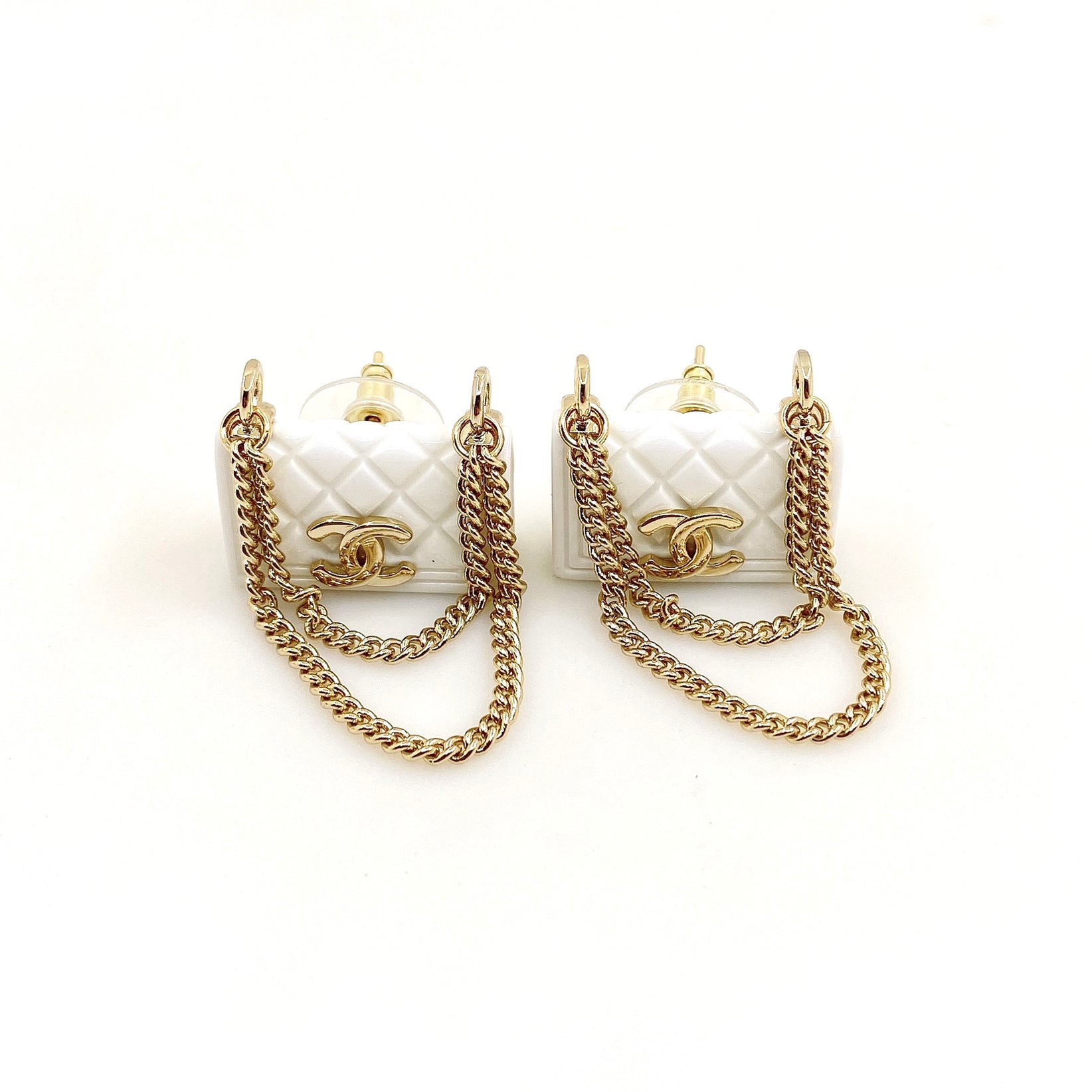 18K  Chanel White Bag Earrings