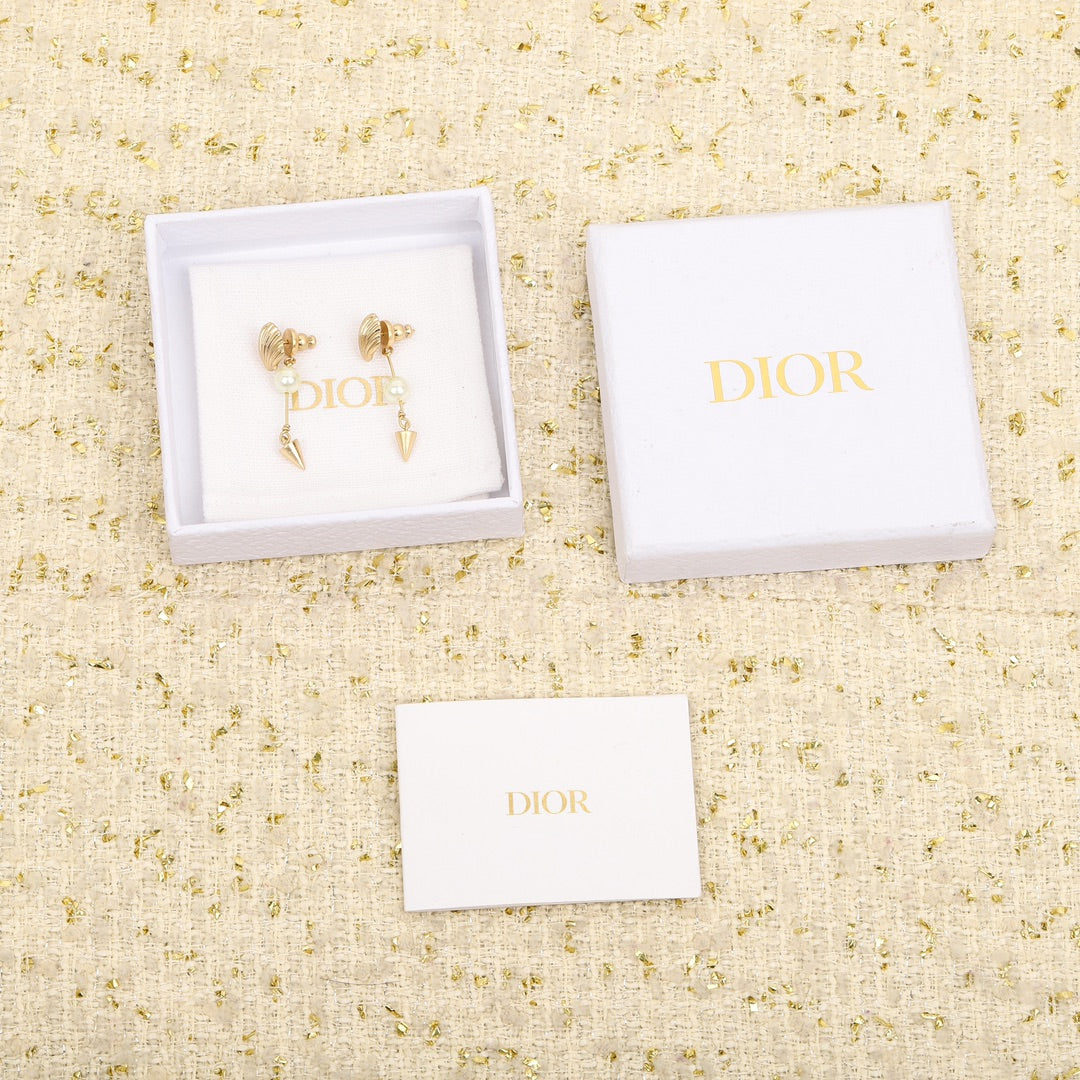 18K Dior Pearl Pendant Earrings