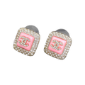 18K  Chanel Diamond Square Pink Earrings