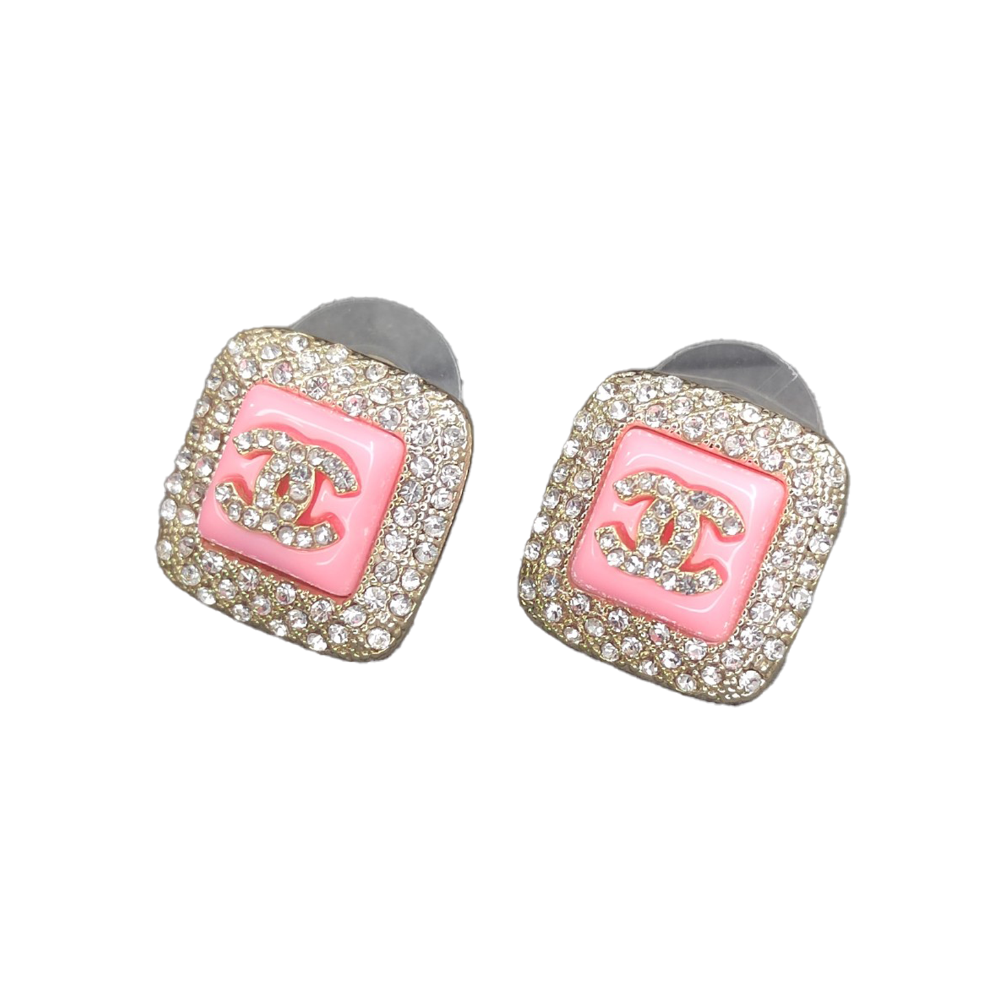 18K  Chanel Diamond Square Pink Earrings