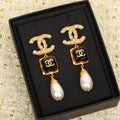 18K  Chanel Long Pearl Pendant Earrings