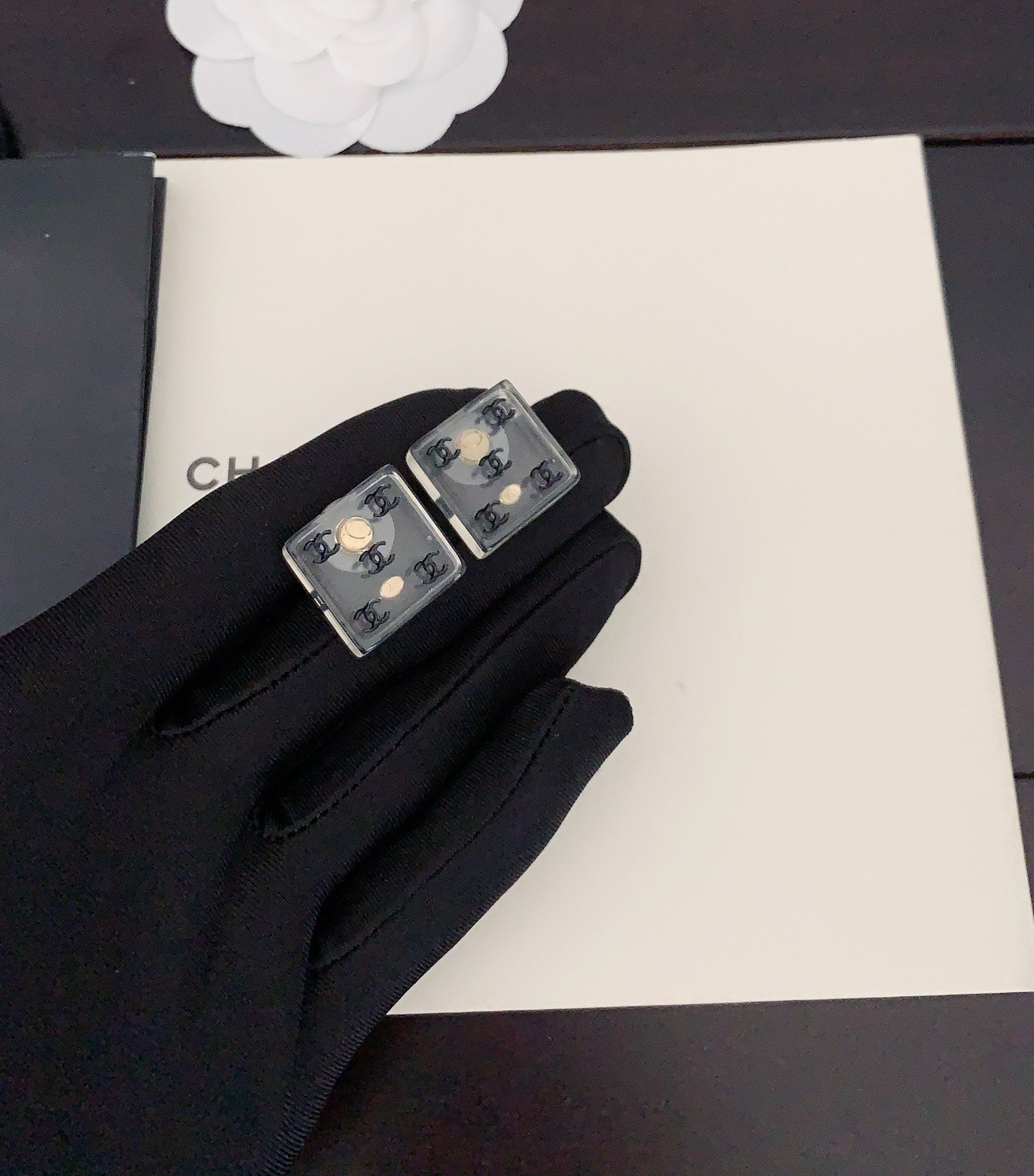18K  Chanel Transparent Resin Earrings