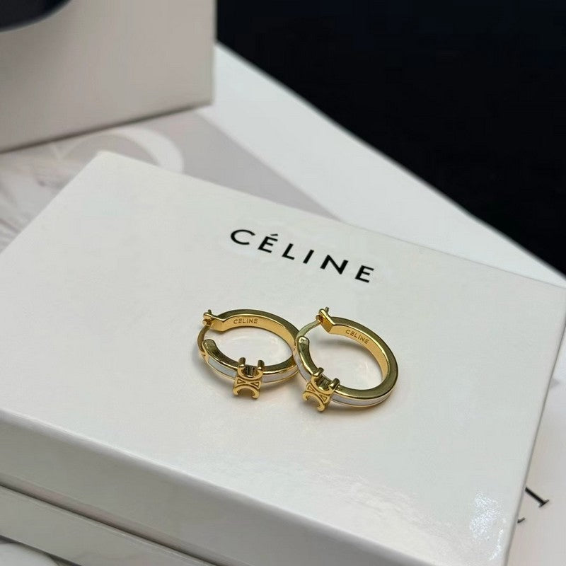 18K Celine Pearl Circle Gold Earrings