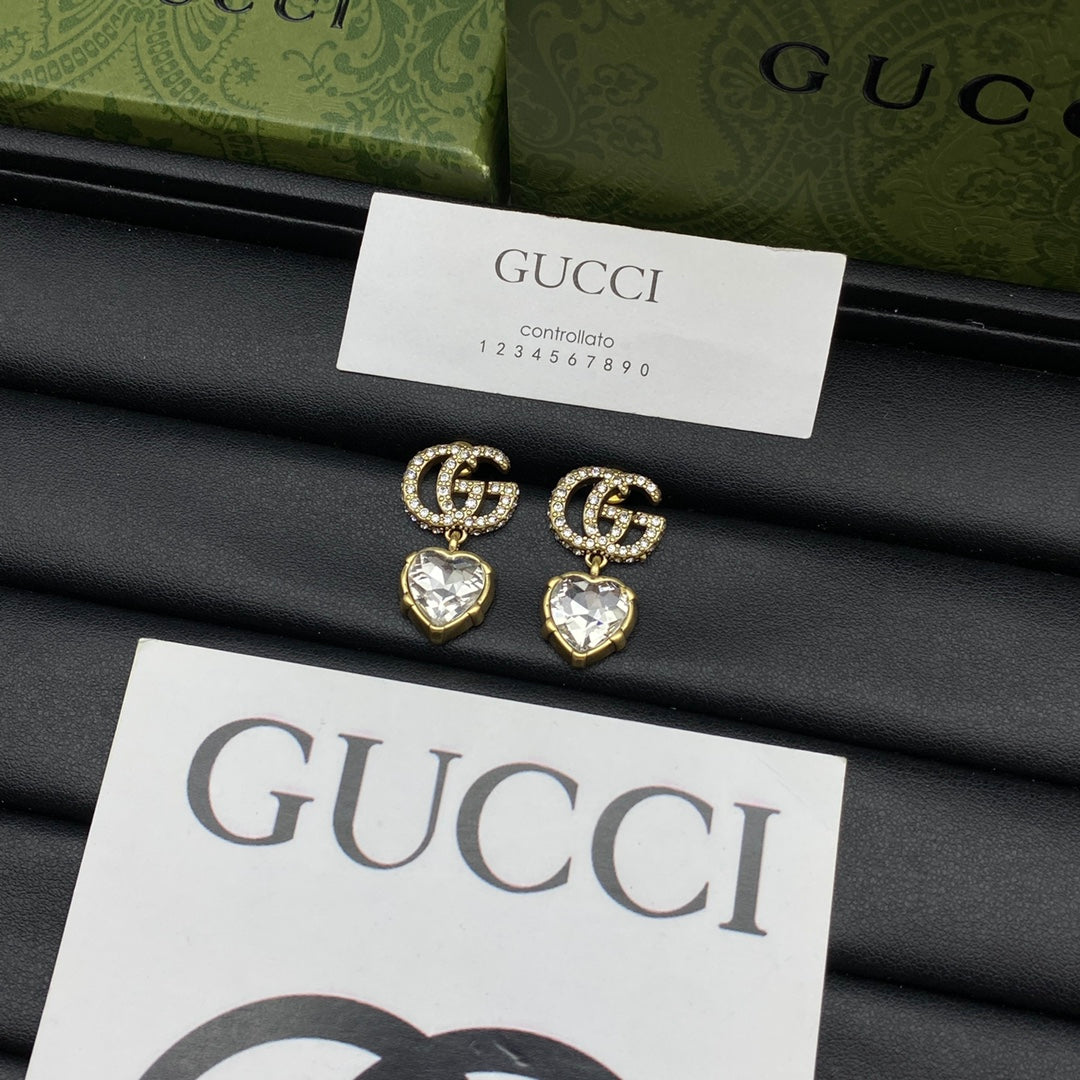 18K Double Gucci Crystal Pendant Earrings