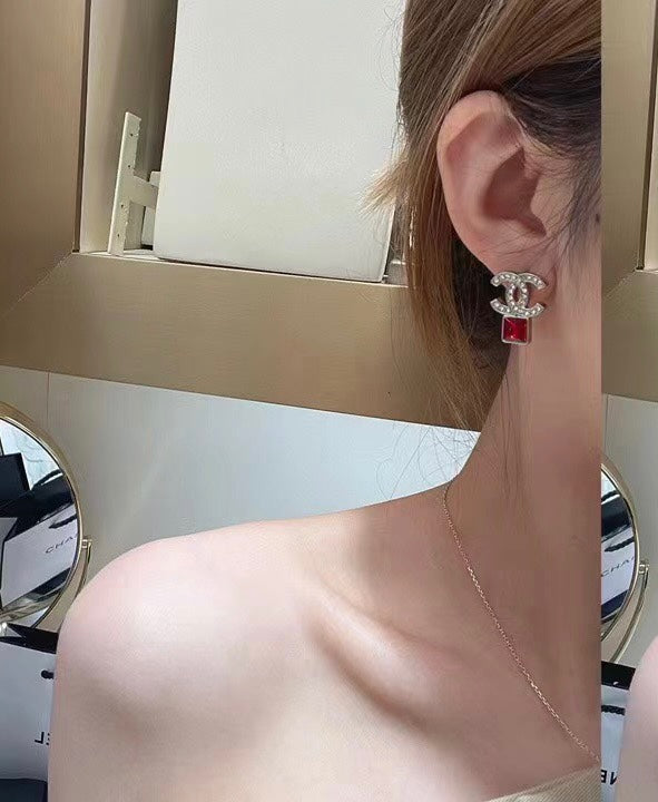 18K  Chanel Red Crystal Earrings