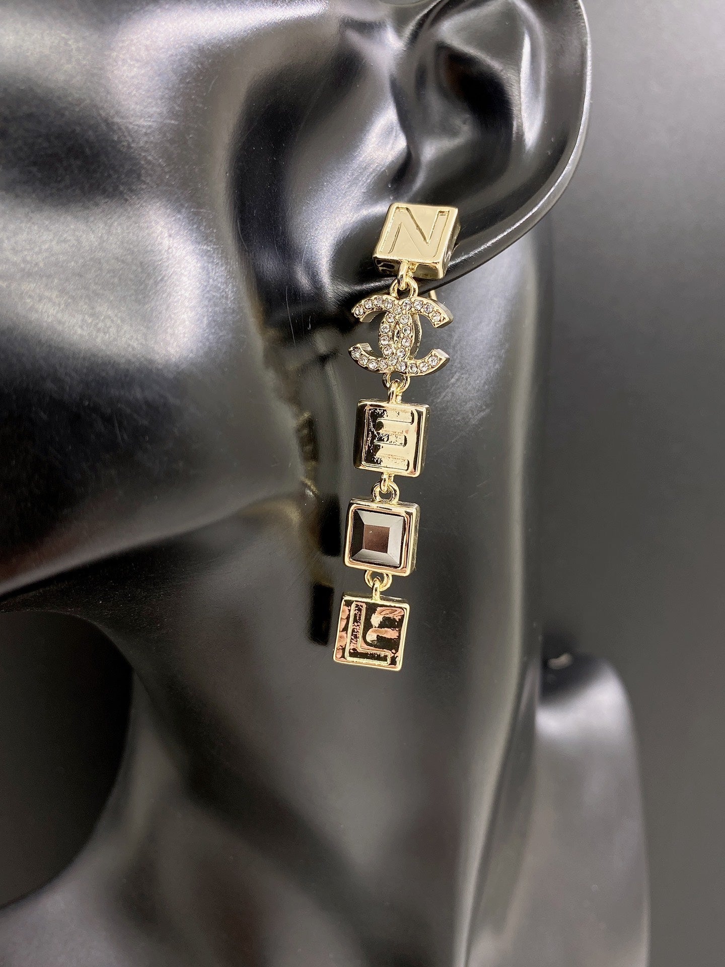 18K  Chanel Crystals Long Earrings
